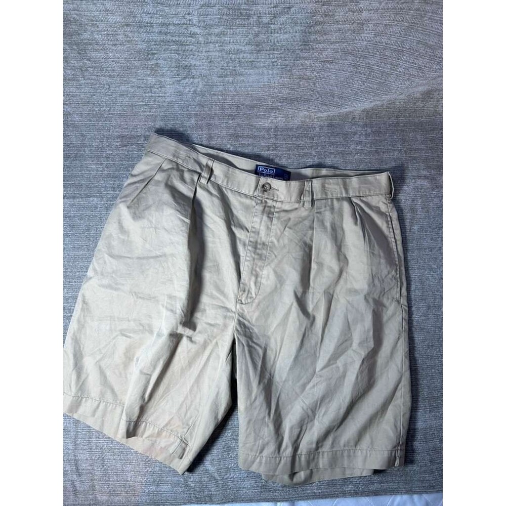 Polo Ralph Lauren Shorts Men's Size 36 Beige Pleated Chino Casual Cotton